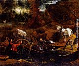 Figures With A Cart And Horses Fording A Stream by Jan Siberechts